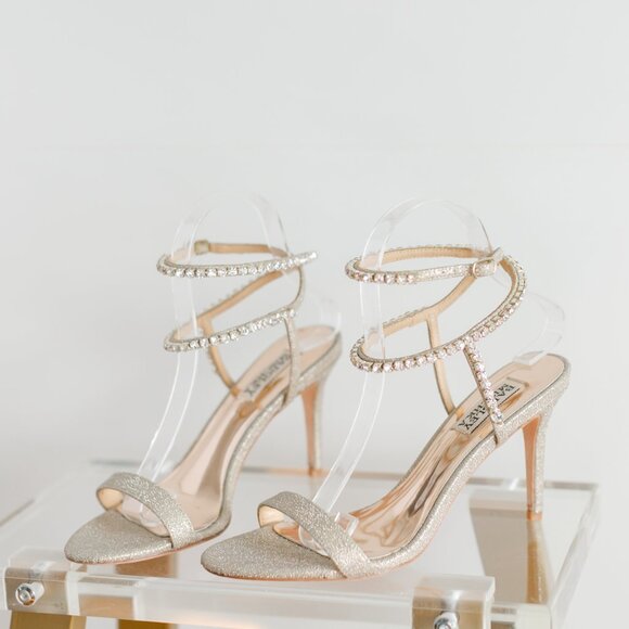 Badgley Mischka Claudette Platinum Women's Heel 7.5 Diamond Rhinestone Sandal - Picture 6 of 10